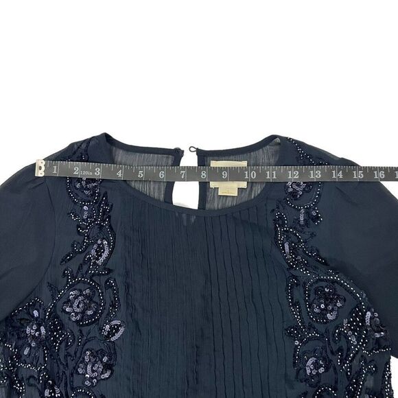 Anthropologie Maeve Helene Blouse in Navy Size Small 4 w Embellished Sequin Pepl - Picture 12 of 12